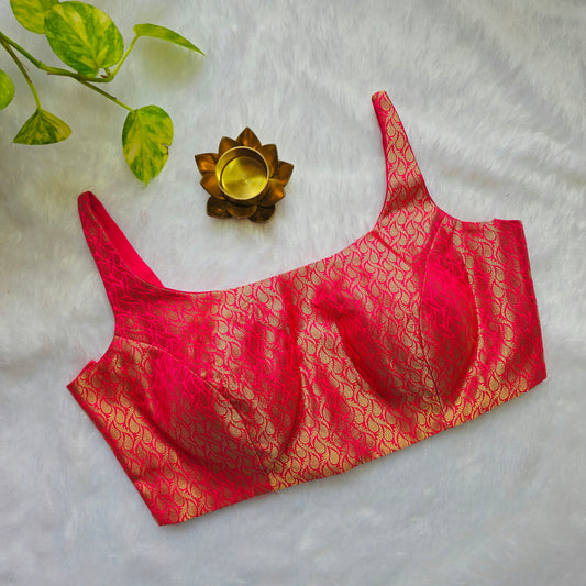 Rani Pink with Gold Zari Bollywood style Brocade Blouse