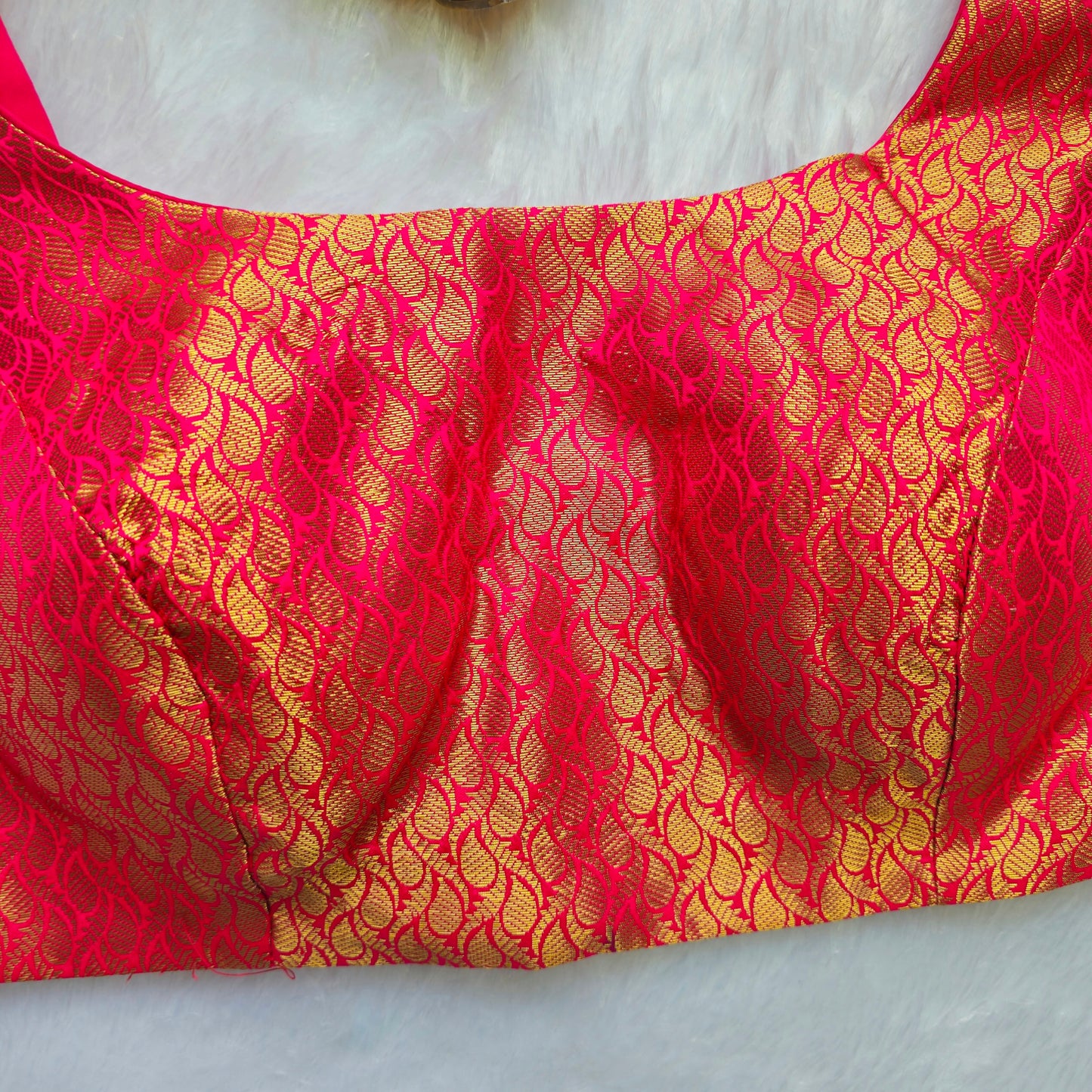 Rani Pink with Gold Zari Bollywood style Brocade Blouse