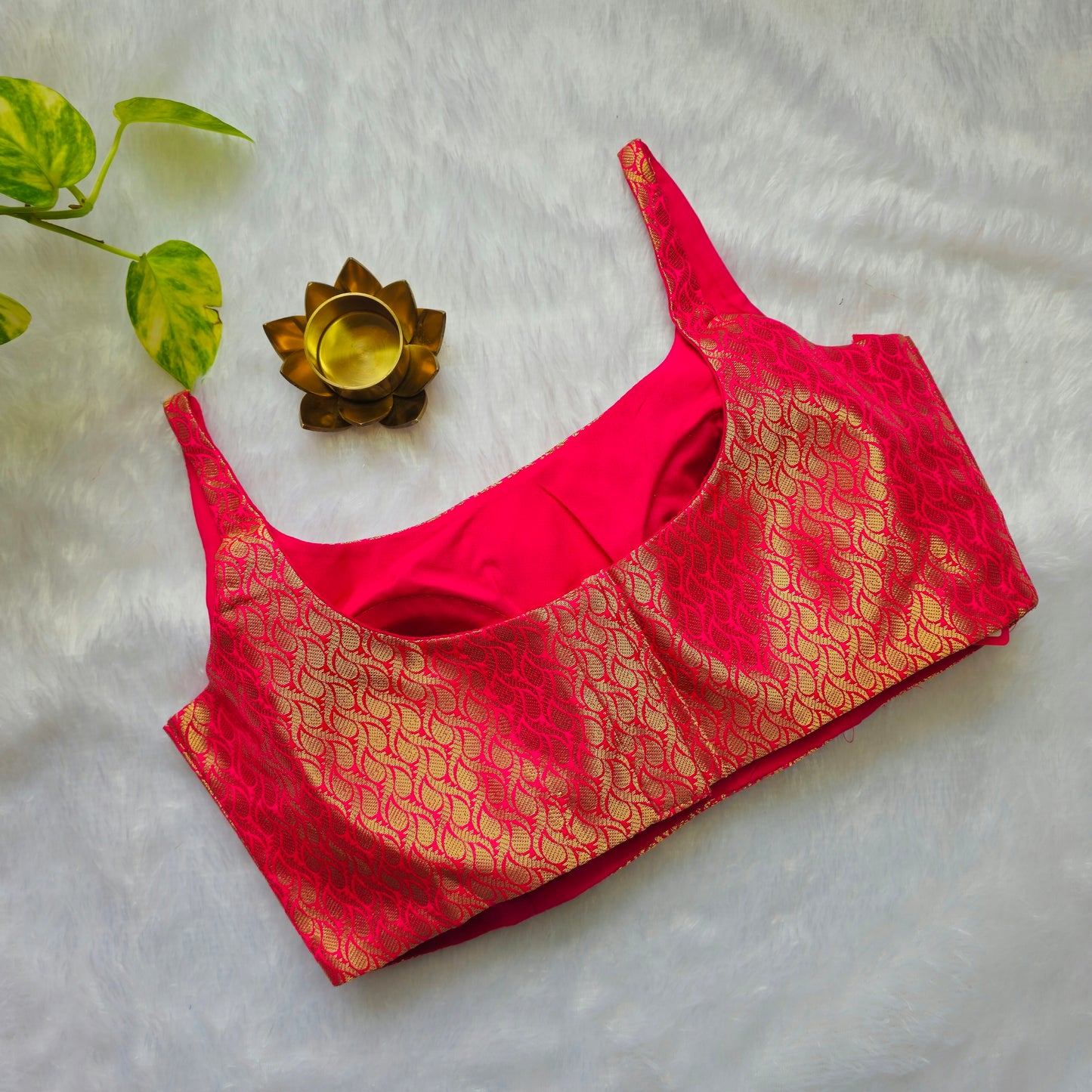 Rani Pink with Gold Zari Bollywood style Brocade Blouse