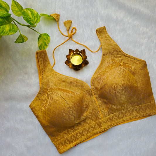 Gold Tissue Sleeveless Blouse(Attachable Sleeves)