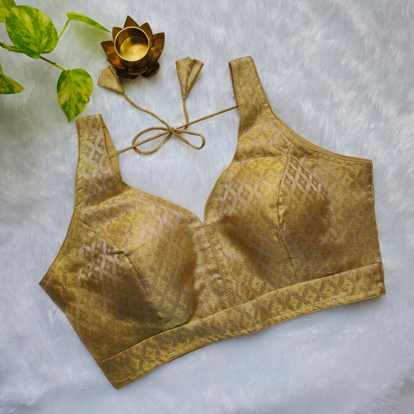 Beige Tissue Sleeveless Blouse(Attachable Sleeves)