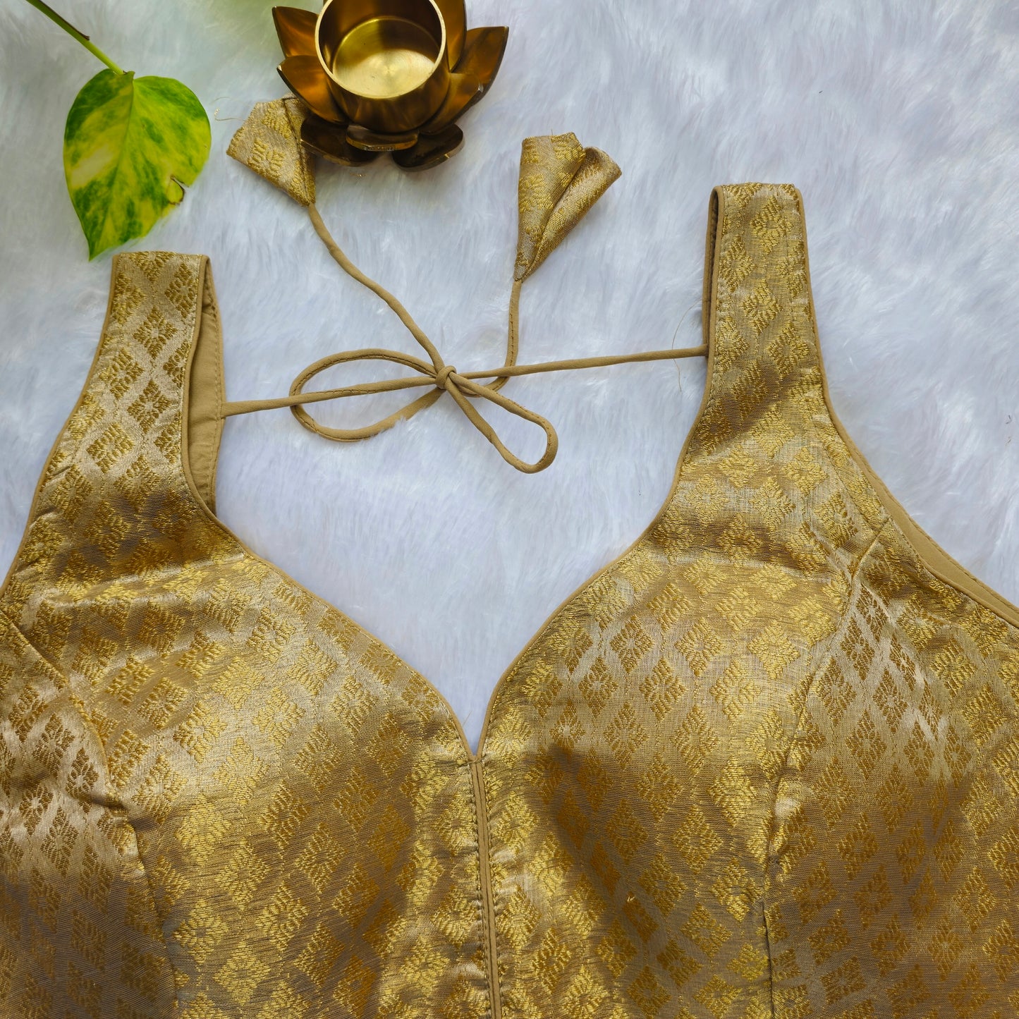 Beige Tissue Sleeveless Blouse(Attachable Sleeves)