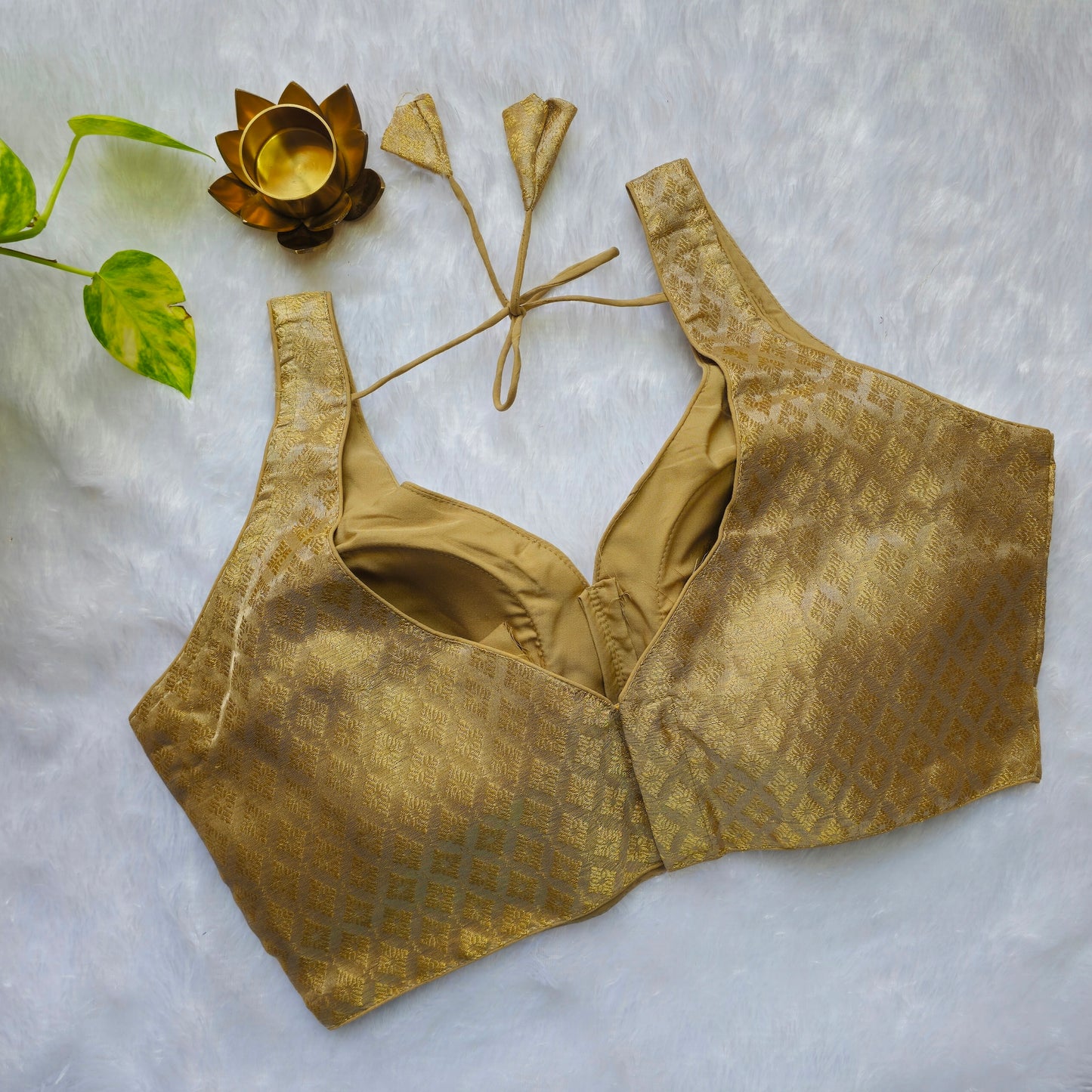 Beige Tissue Sleeveless Blouse(Attachable Sleeves)