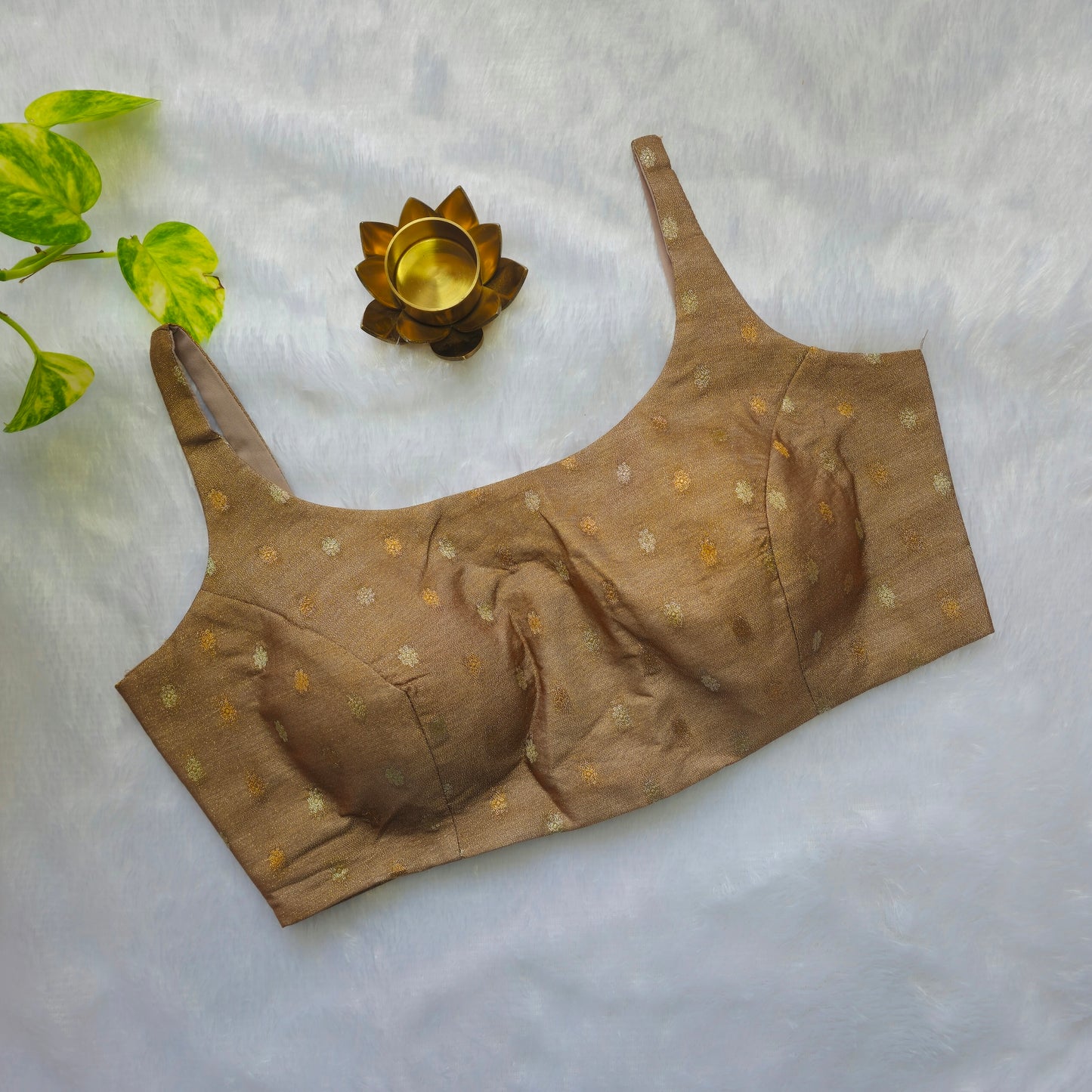 Beige Brocade Bollywood style Sleeveless Butta Blouse