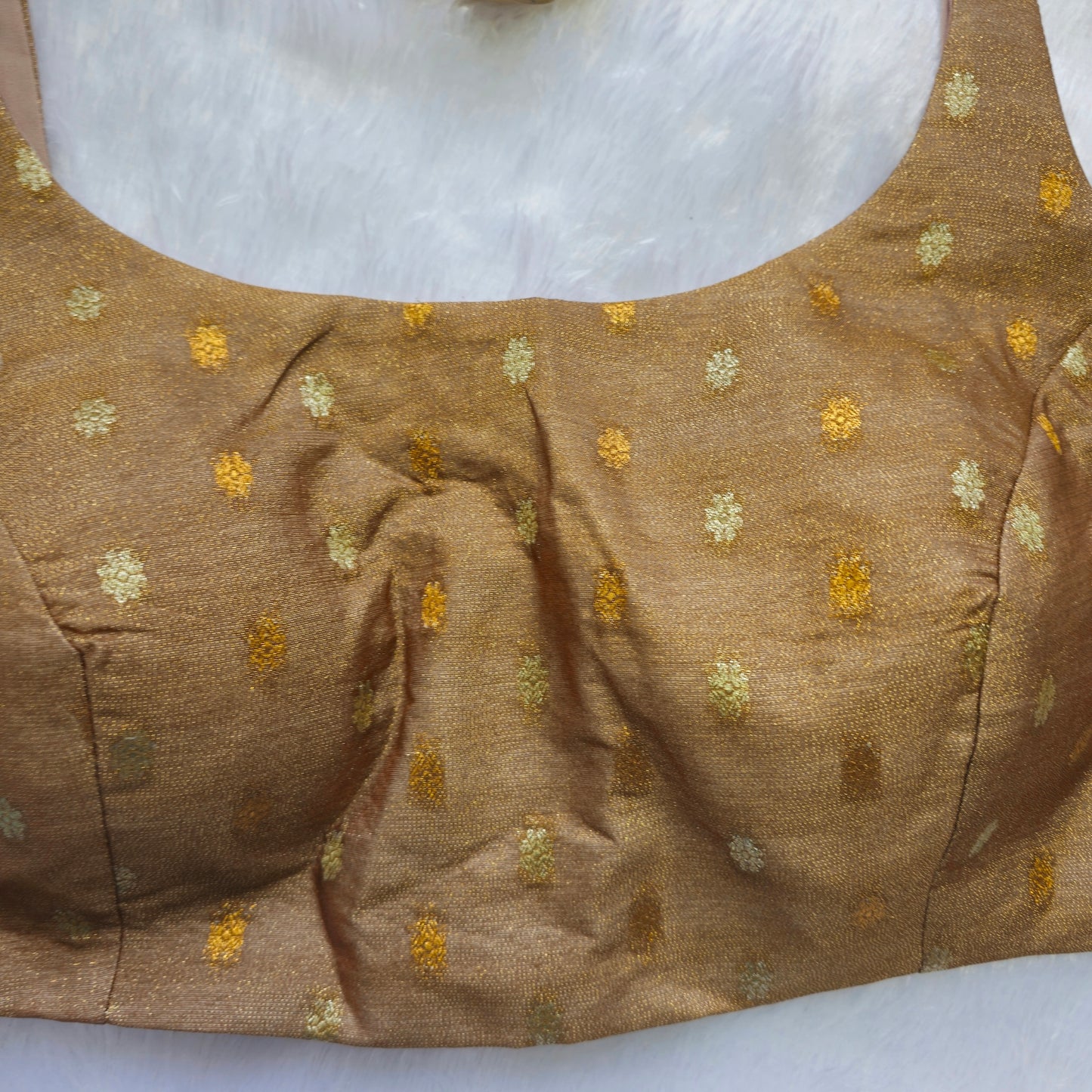 Beige Brocade Bollywood style Sleeveless Butta Blouse