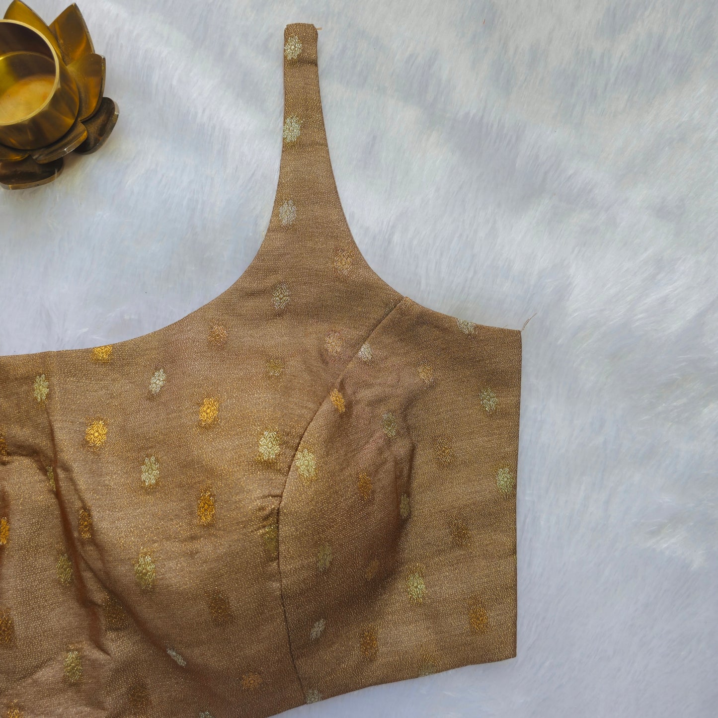 Beige Brocade Bollywood style Sleeveless Butta Blouse
