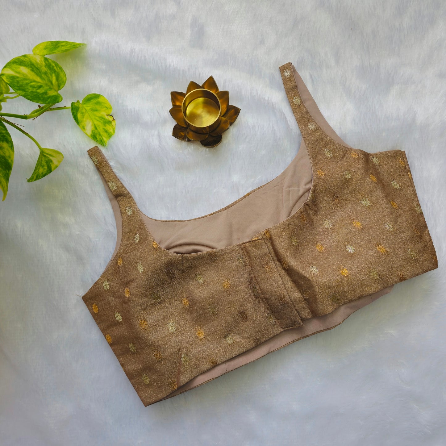 Beige Brocade Bollywood style Sleeveless Butta Blouse