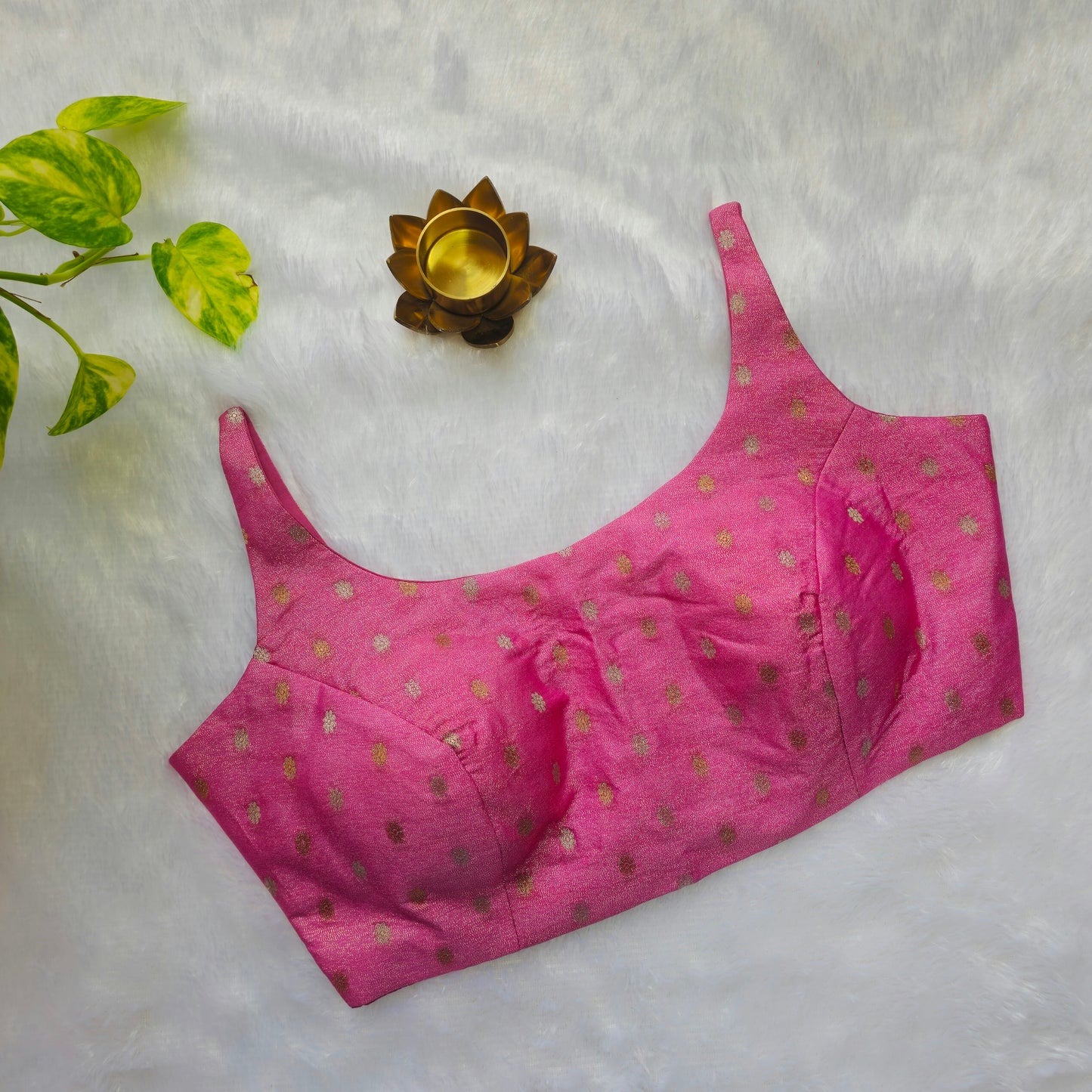 Baby Pink Brocade Bollywood style Sleeveless Butta Blouse