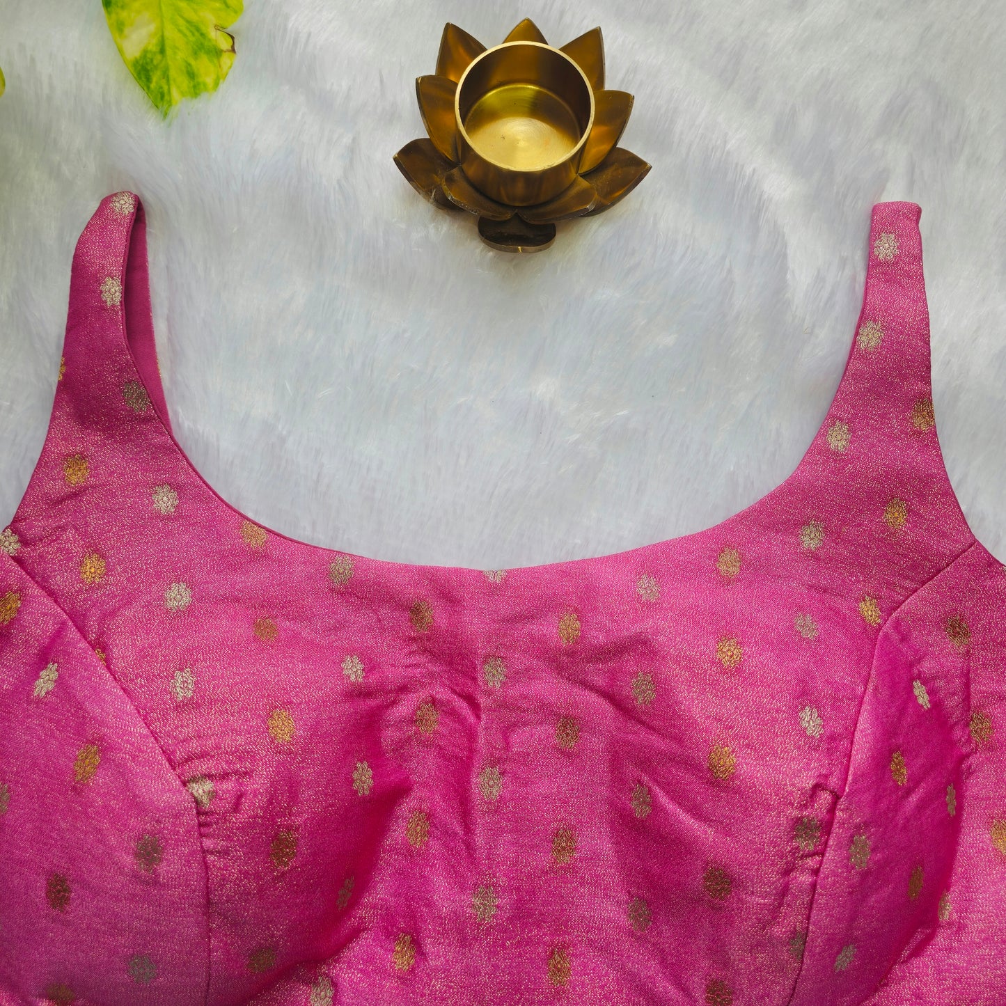 Baby Pink Brocade Bollywood style Sleeveless Butta Blouse