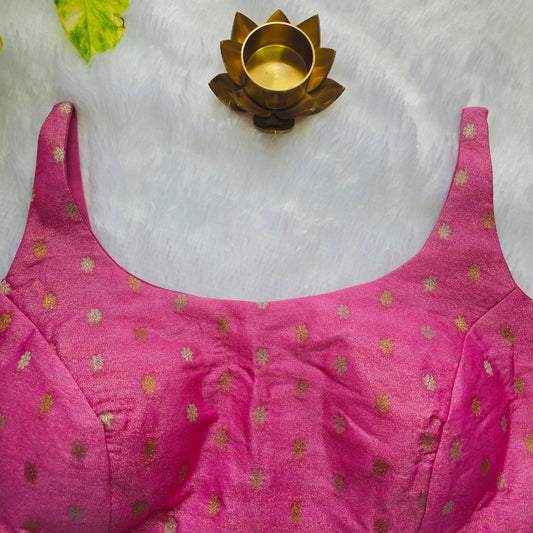 Baby Pink Brocade Bollywood style Sleeveless Butta Blouse
