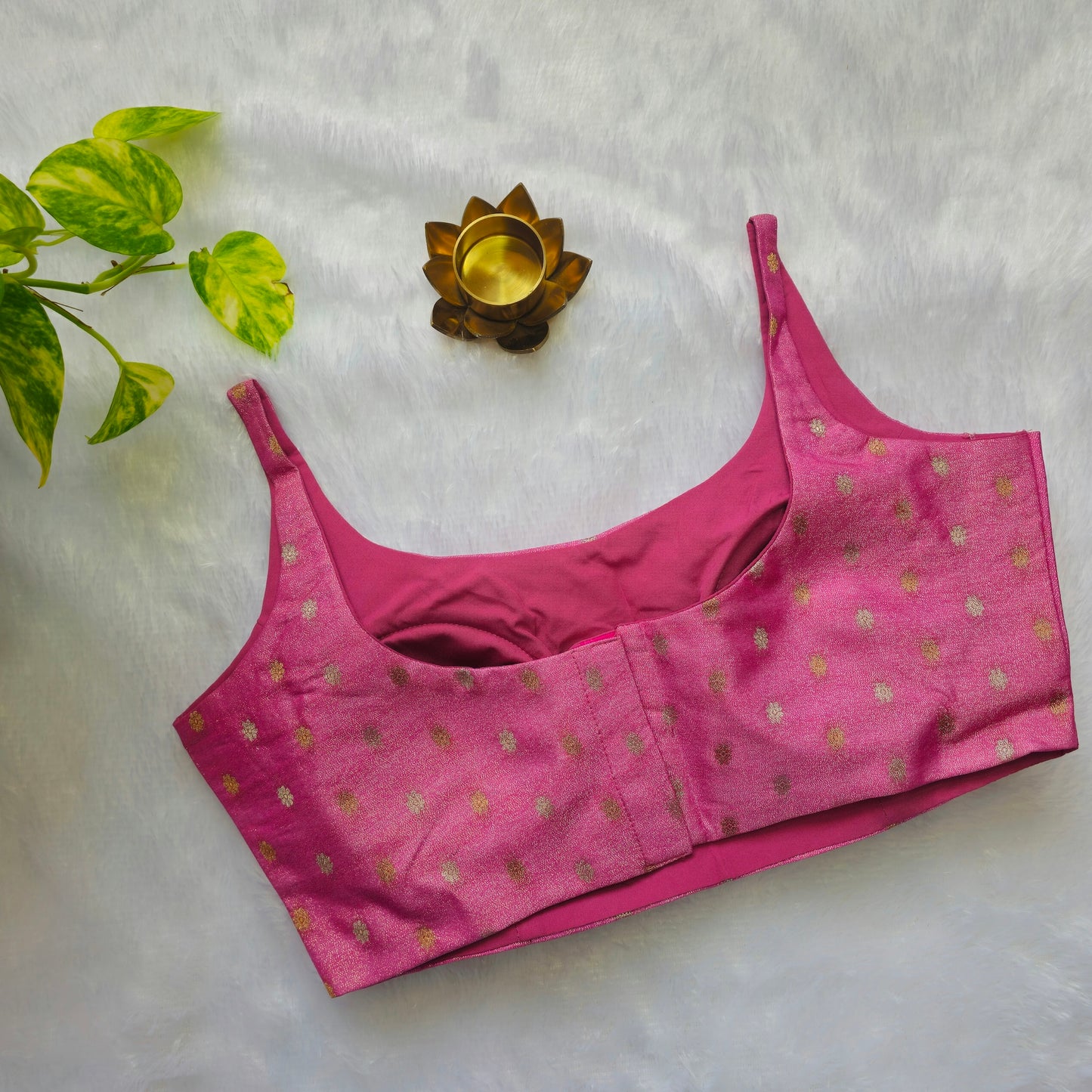 Baby Pink Brocade Bollywood style Sleeveless Butta Blouse