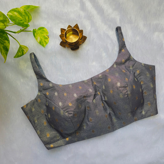 Grey Brocade Bollywood style Sleeveless Butta Blouse