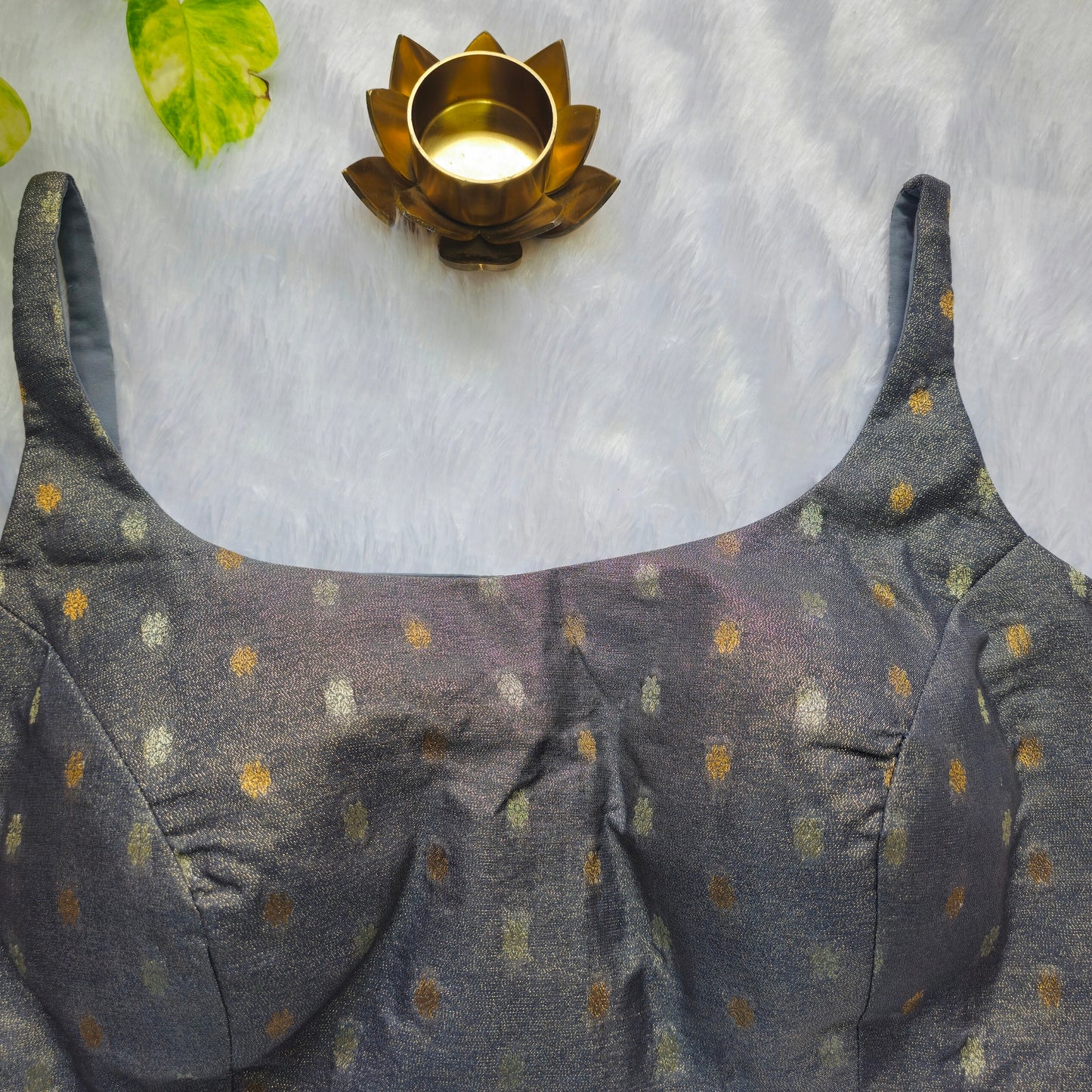 Grey Brocade Bollywood style Sleeveless Butta Blouse