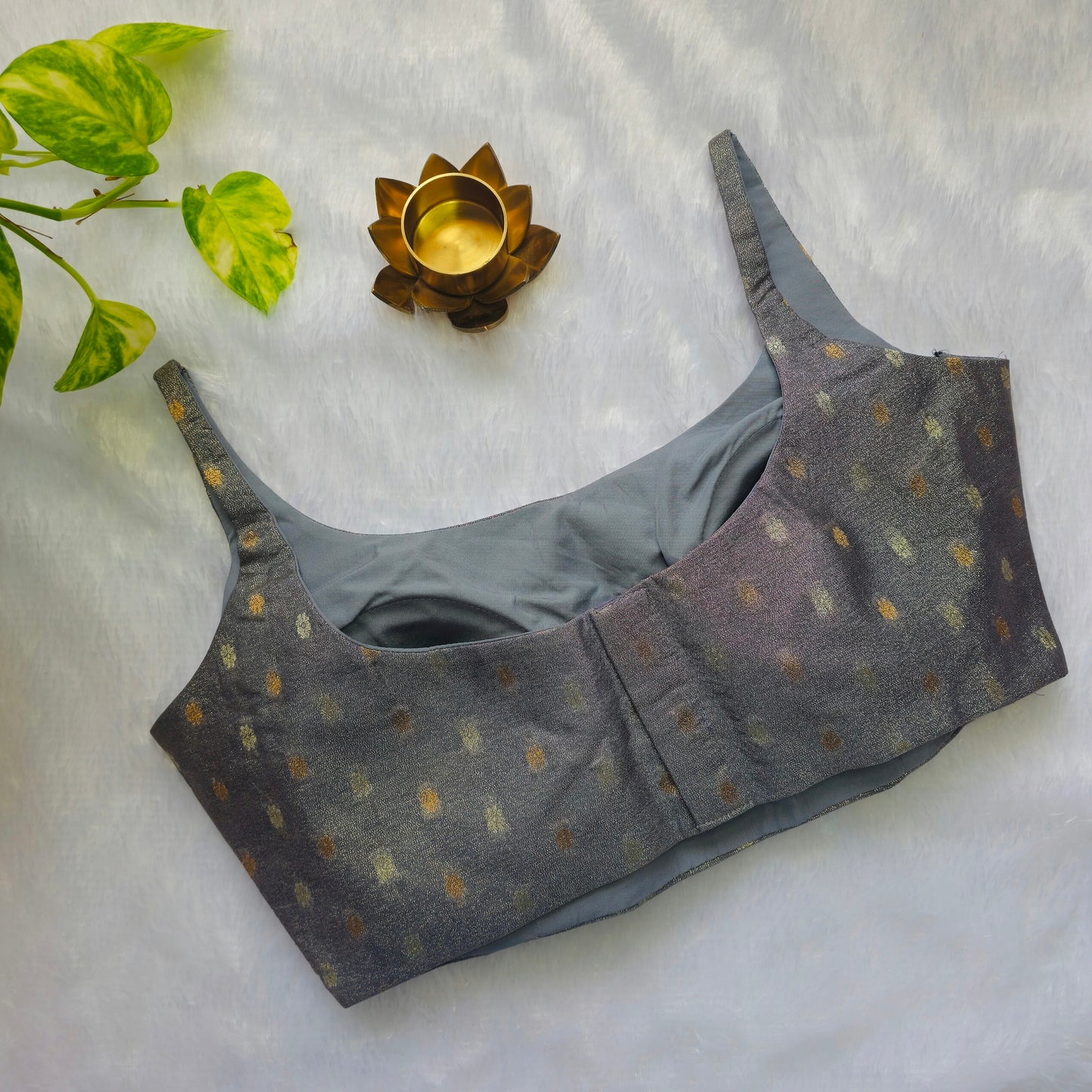 Grey Brocade Bollywood style Sleeveless Butta Blouse
