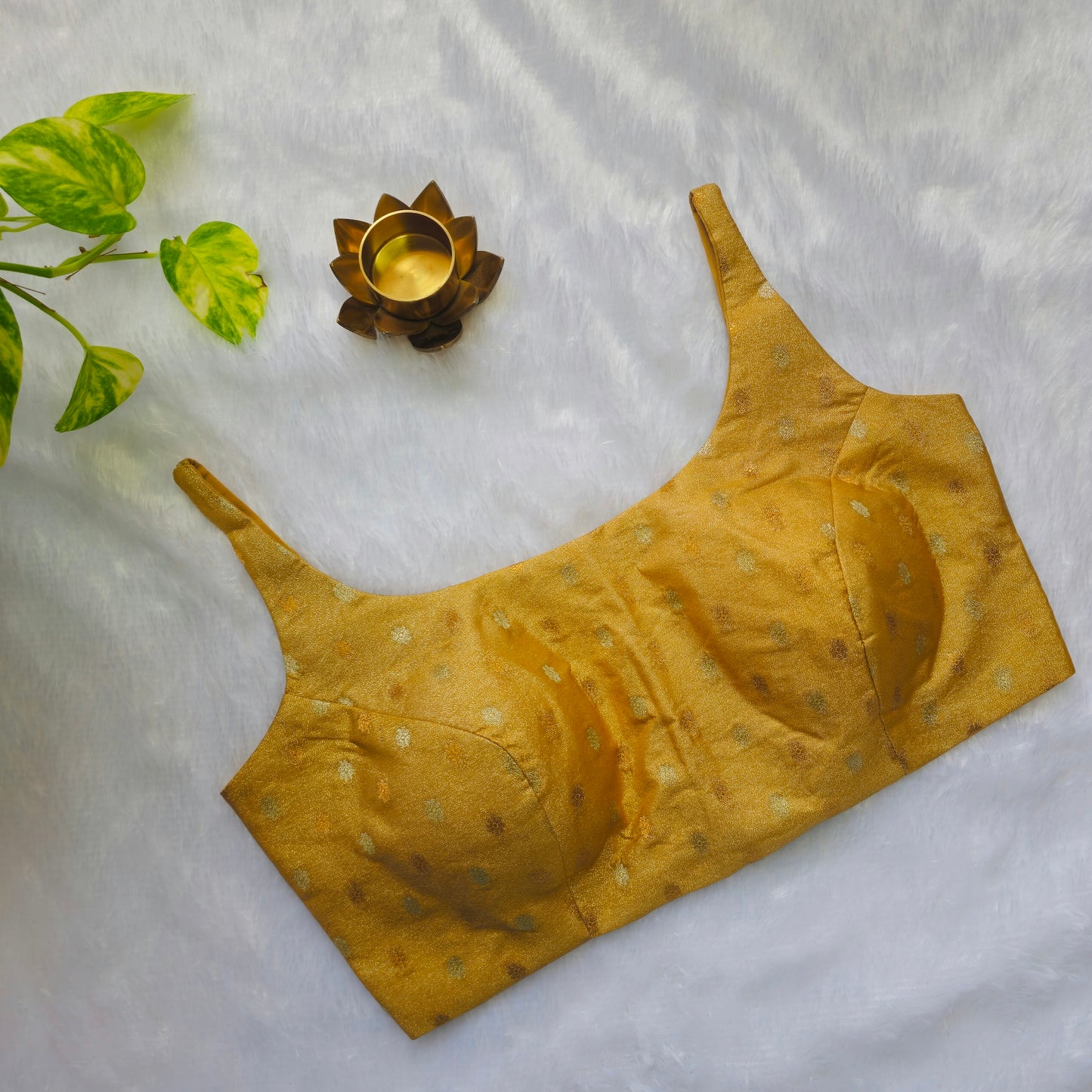 Yellow Brocade Bollywood style Sleeveless Butta Blouse