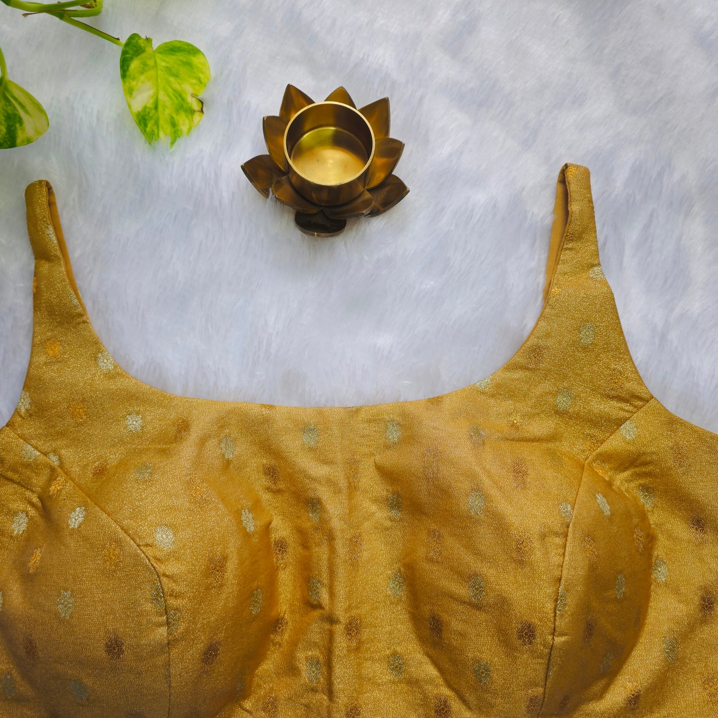 Yellow Brocade Bollywood style Sleeveless Butta Blouse