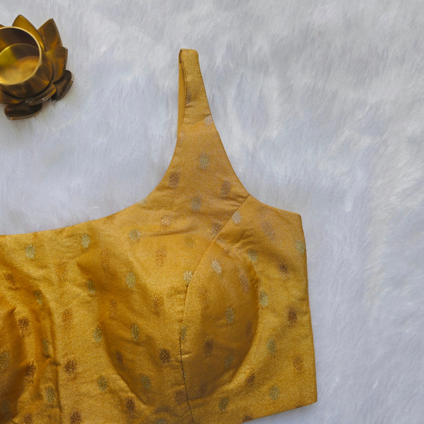 Yellow Brocade Bollywood style Sleeveless Butta Blouse