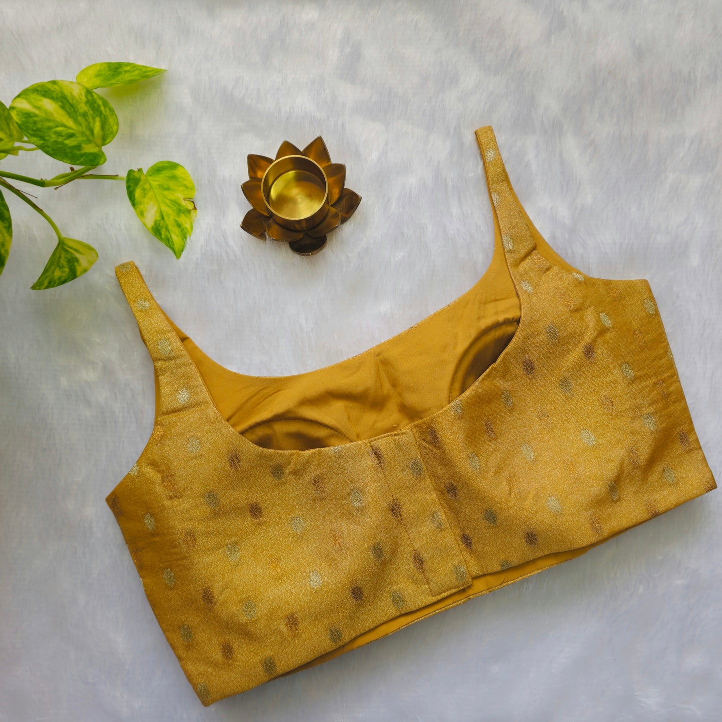 Yellow Brocade Bollywood style Sleeveless Butta Blouse
