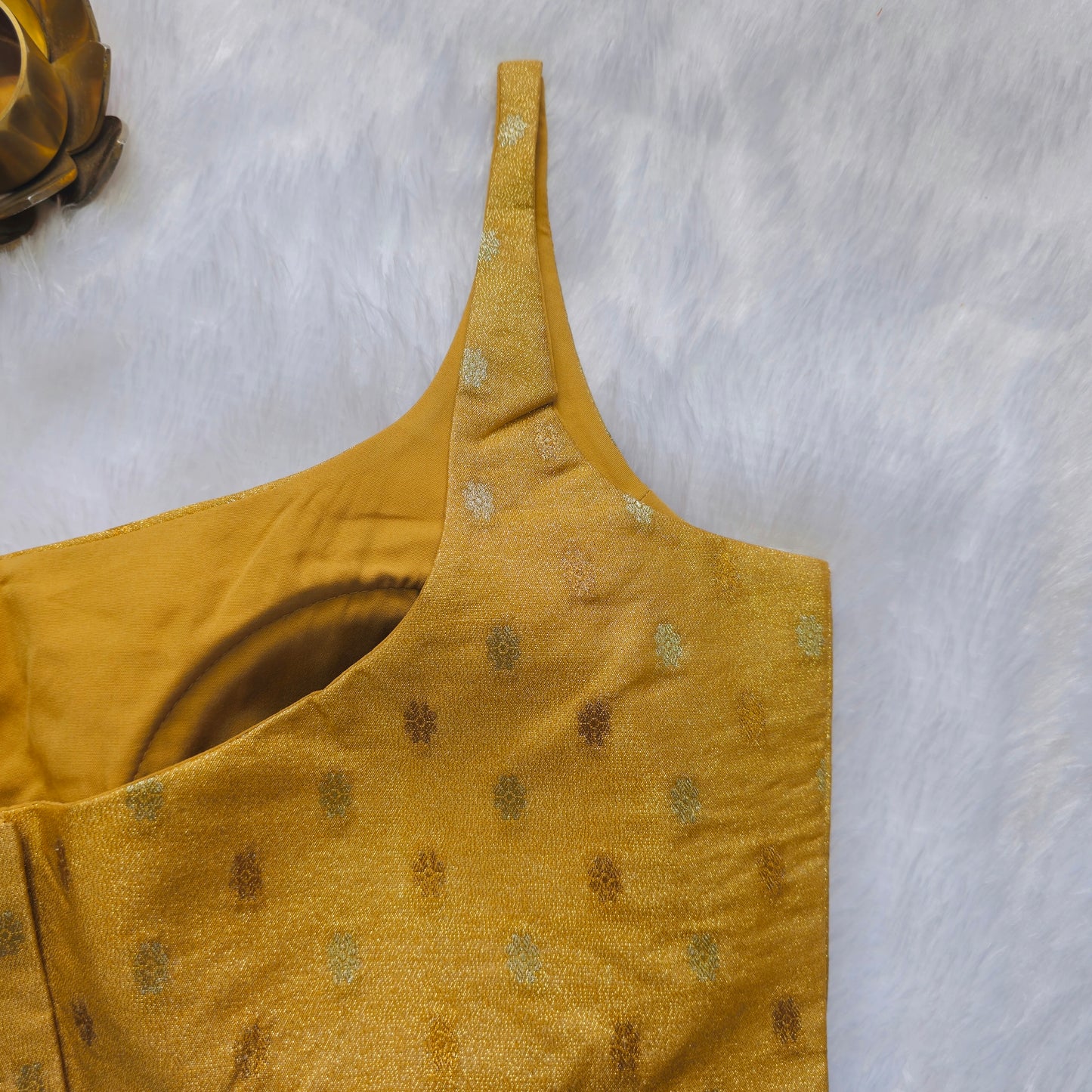 Yellow Brocade Bollywood style Sleeveless Butta Blouse