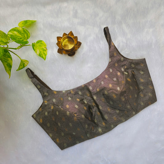 Khaki Green Brocade Bollywood style Sleeveless Butta Blouse