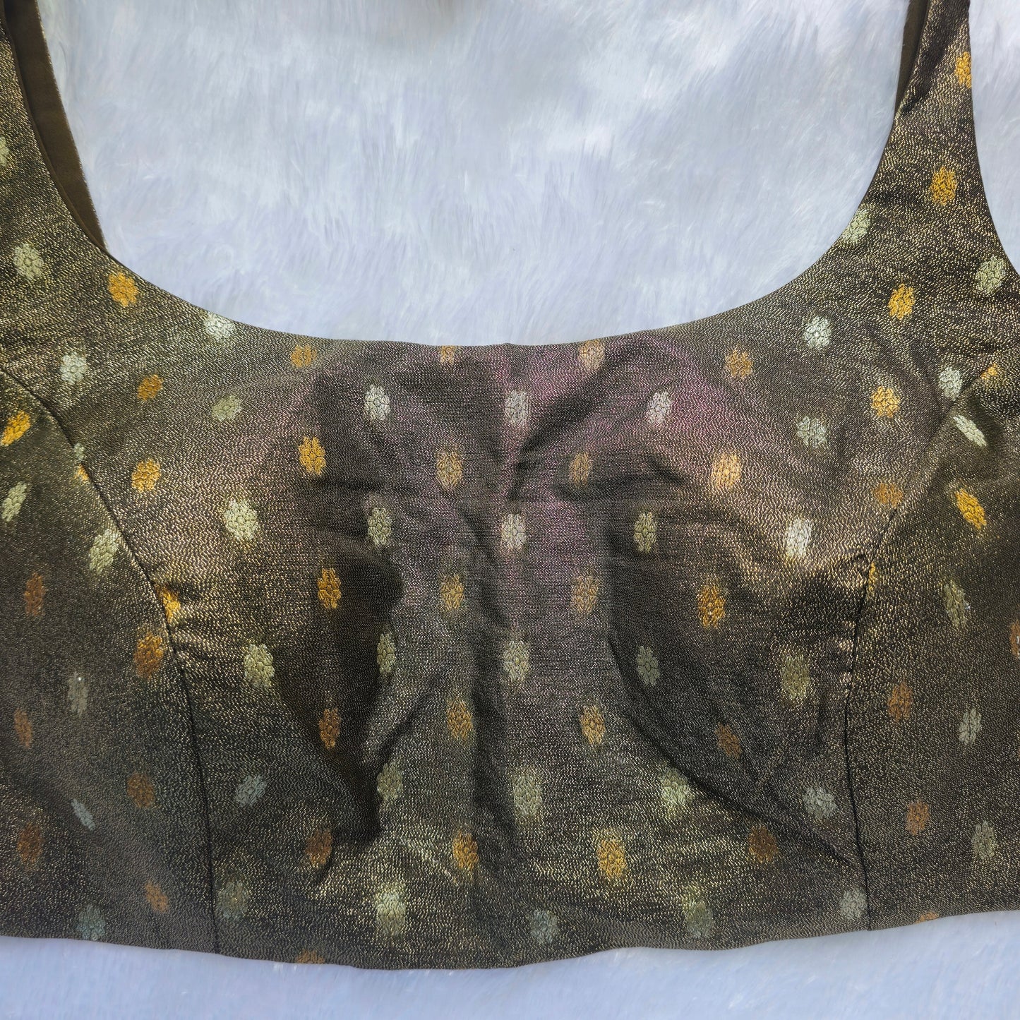 Khaki Green Brocade Bollywood style Sleeveless Butta Blouse