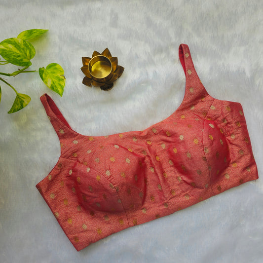 Red Brocade Bollywood style Sleeveless Butta Blouse
