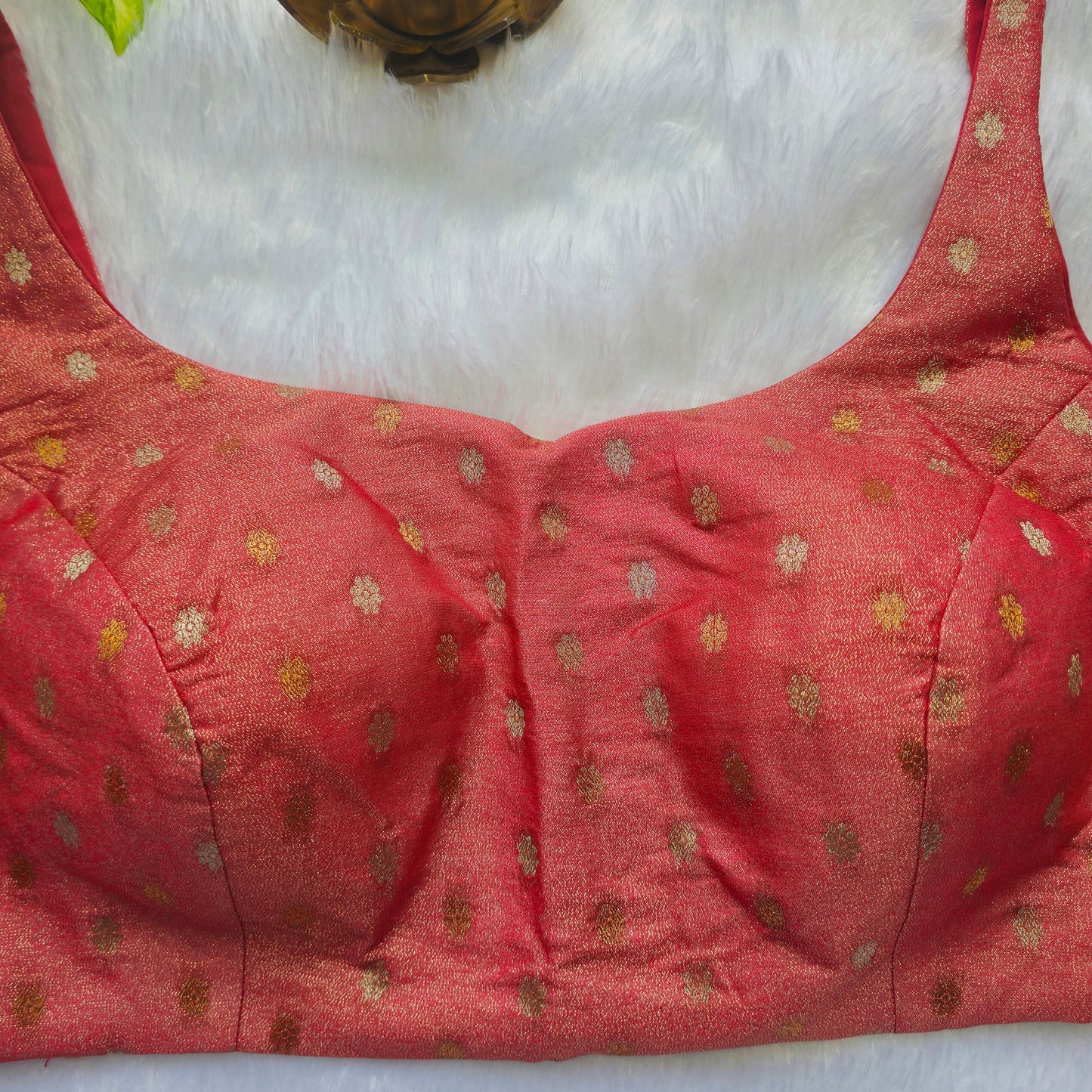 Red Brocade Bollywood style Sleeveless Butta Blouse