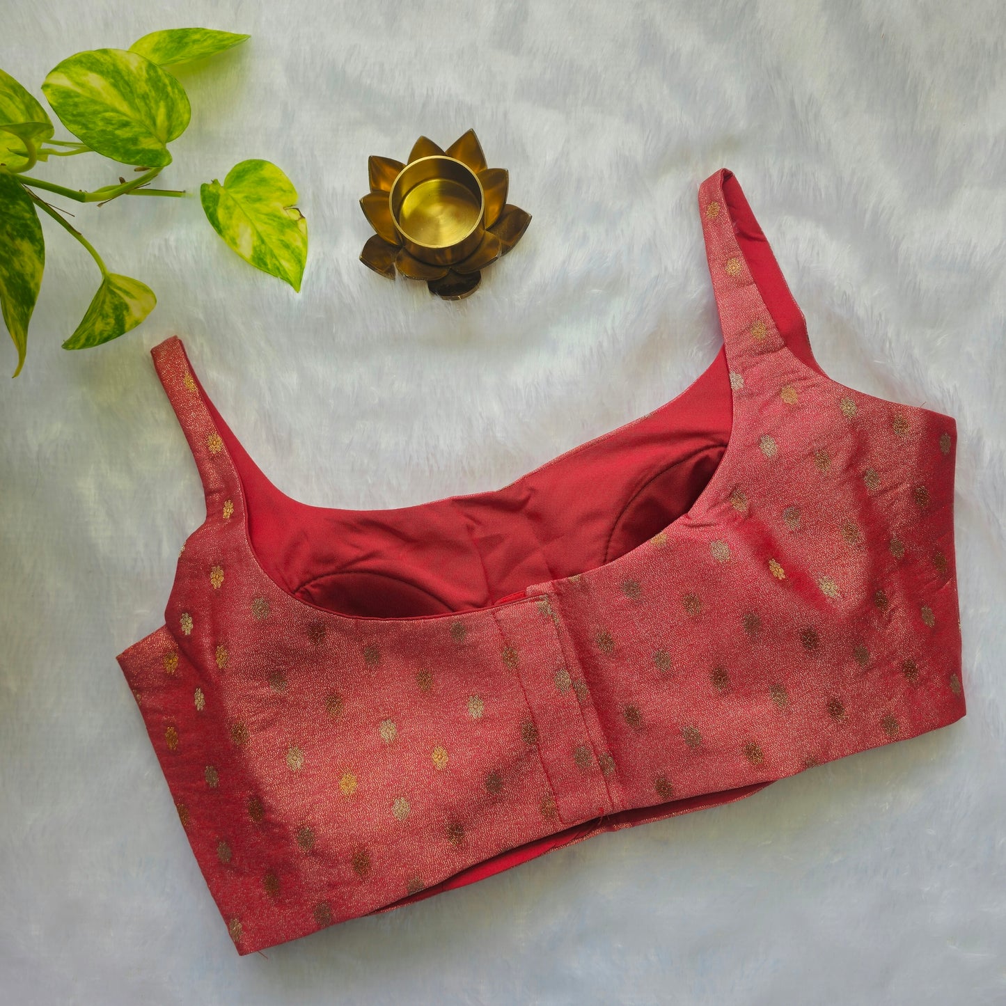 Red Brocade Bollywood style Sleeveless Butta Blouse
