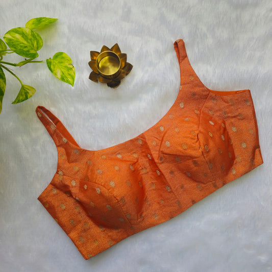Orange Brocade Bollywood Style Sleeveless Butta Blouse