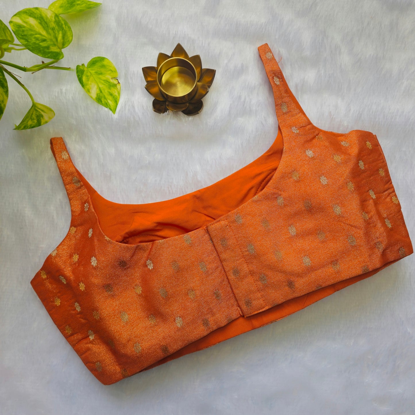 Orange Brocade Bollywood Style Sleeveless Butta Blouse