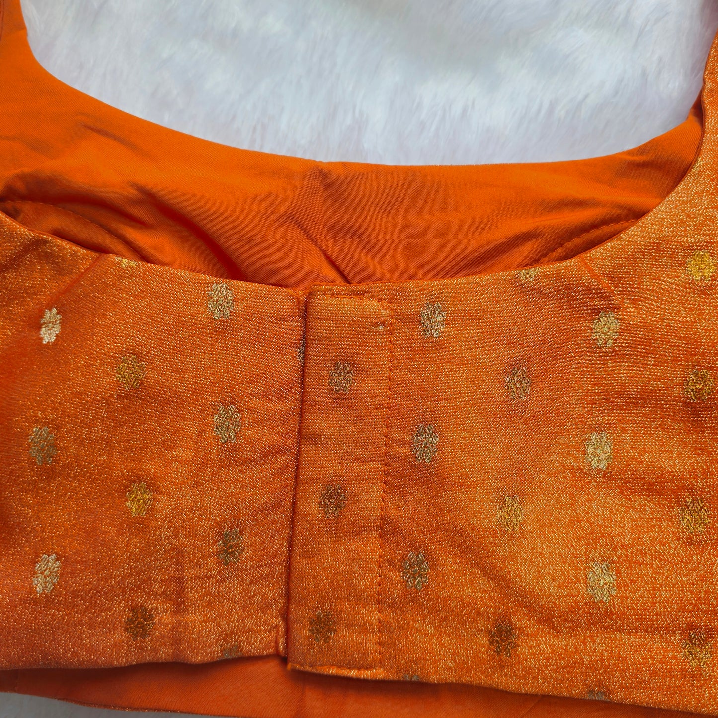 Orange Brocade Bollywood Style Sleeveless Butta Blouse