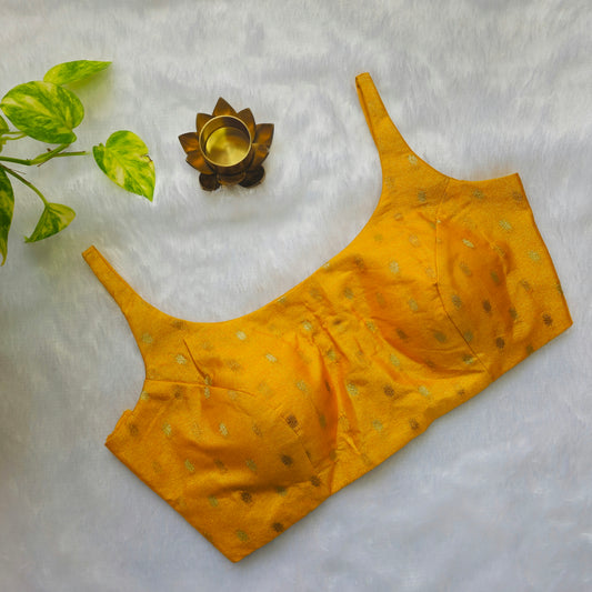 Bright Yellow Bollywood Style Sleeveless Butta Blouse