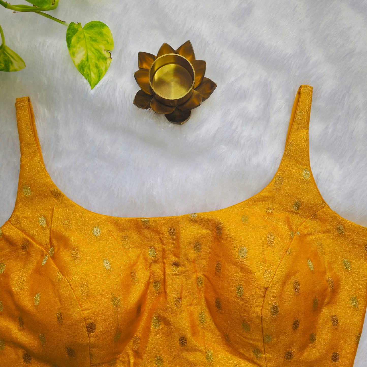 Bright Yellow Bollywood Style Sleeveless Butta Blouse