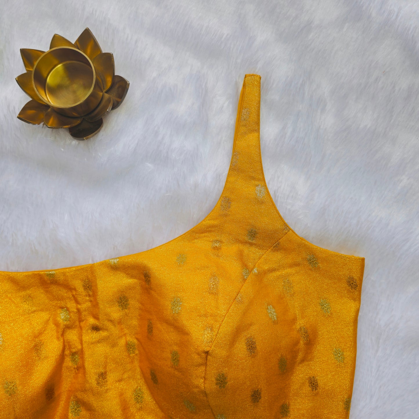 Bright Yellow Bollywood Style Sleeveless Butta Blouse