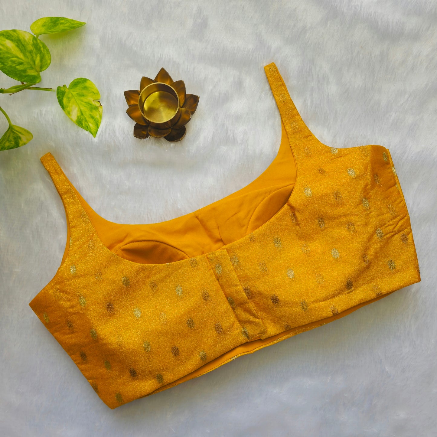 Bright Yellow Bollywood Style Sleeveless Butta Blouse