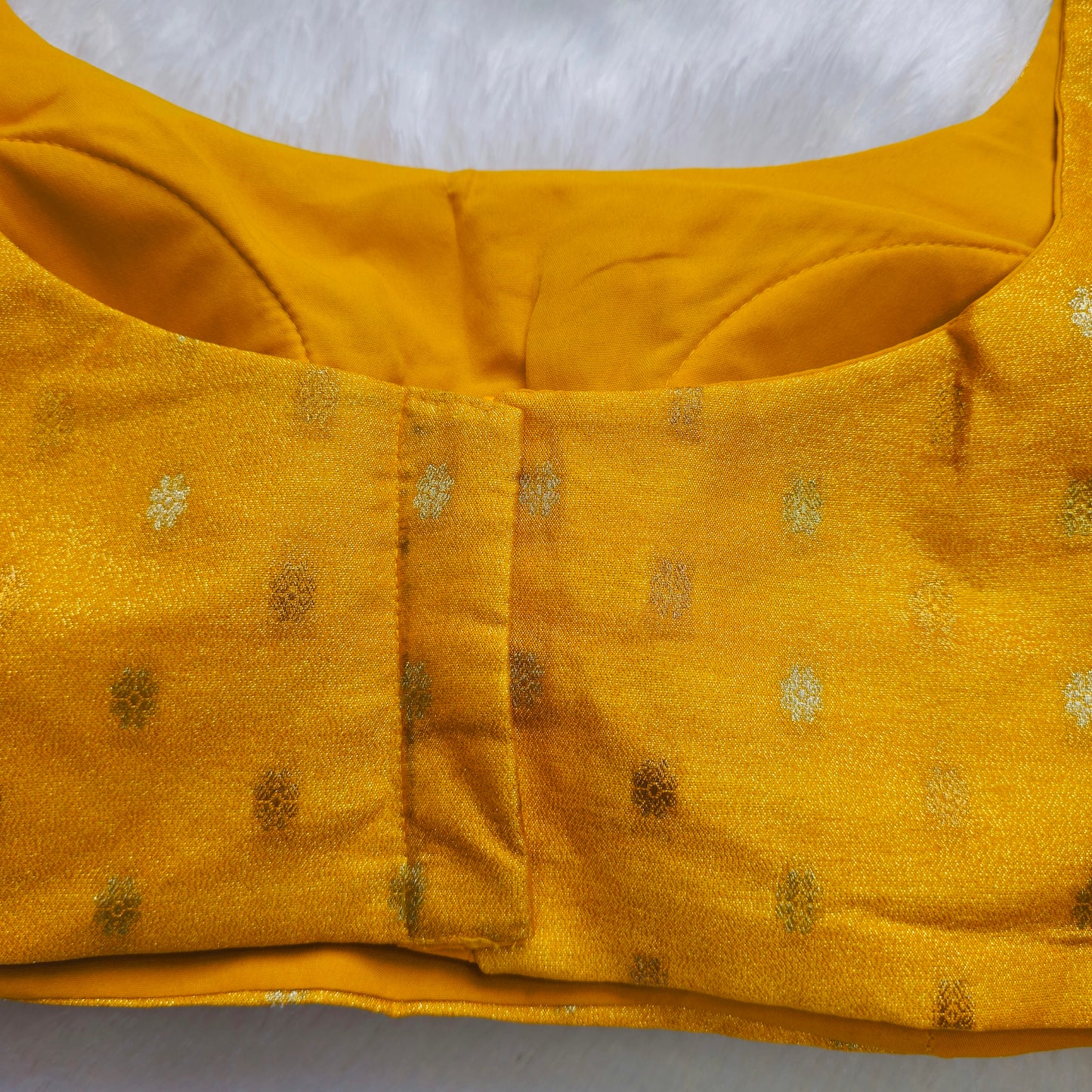 Bright Yellow Bollywood Style Sleeveless Butta Blouse