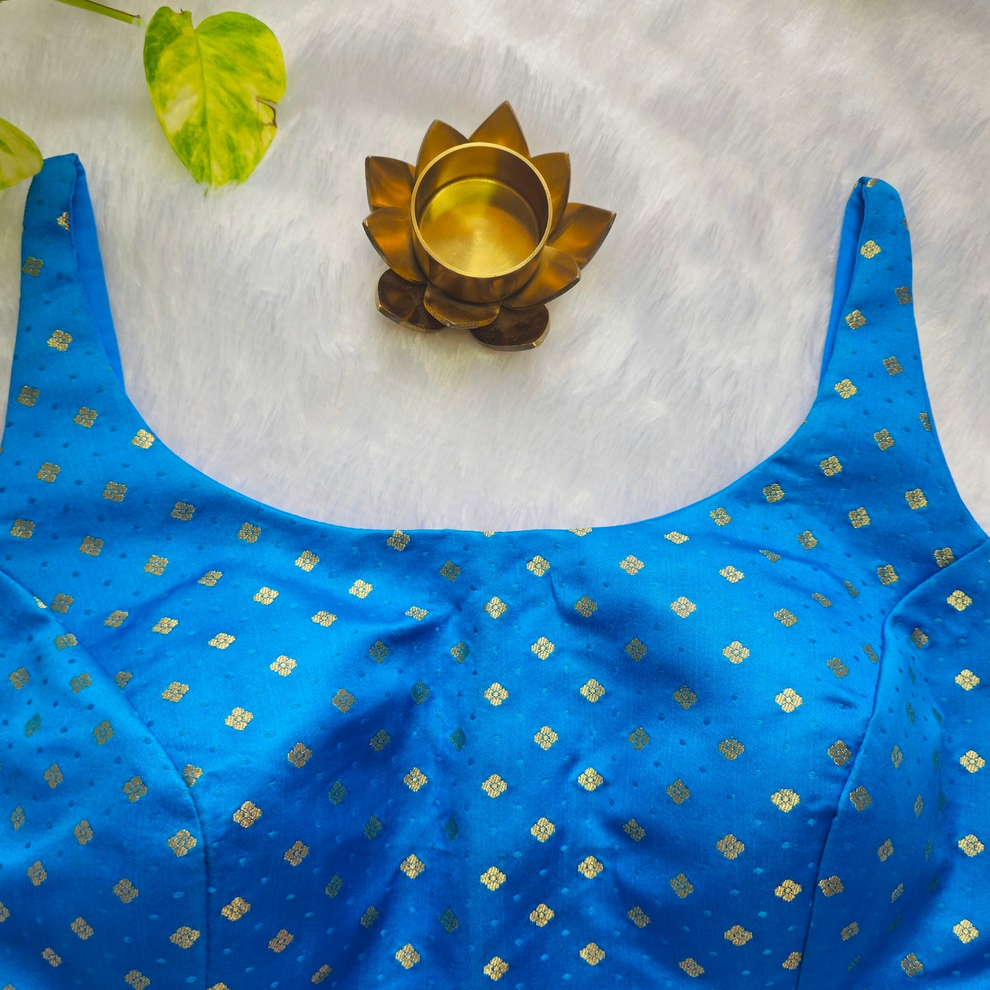 Blue Banarasi Bollywood Style Sleeveless Butta Blouse