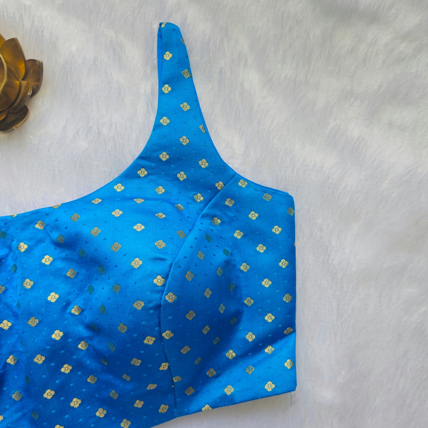 Blue Banarasi Bollywood Style Sleeveless Butta Blouse