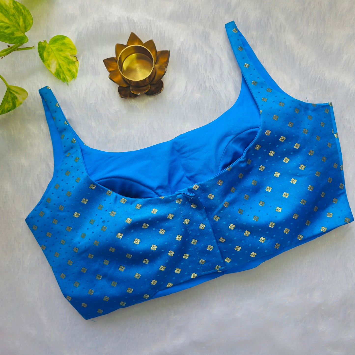 Blue Banarasi Bollywood Style Sleeveless Butta Blouse