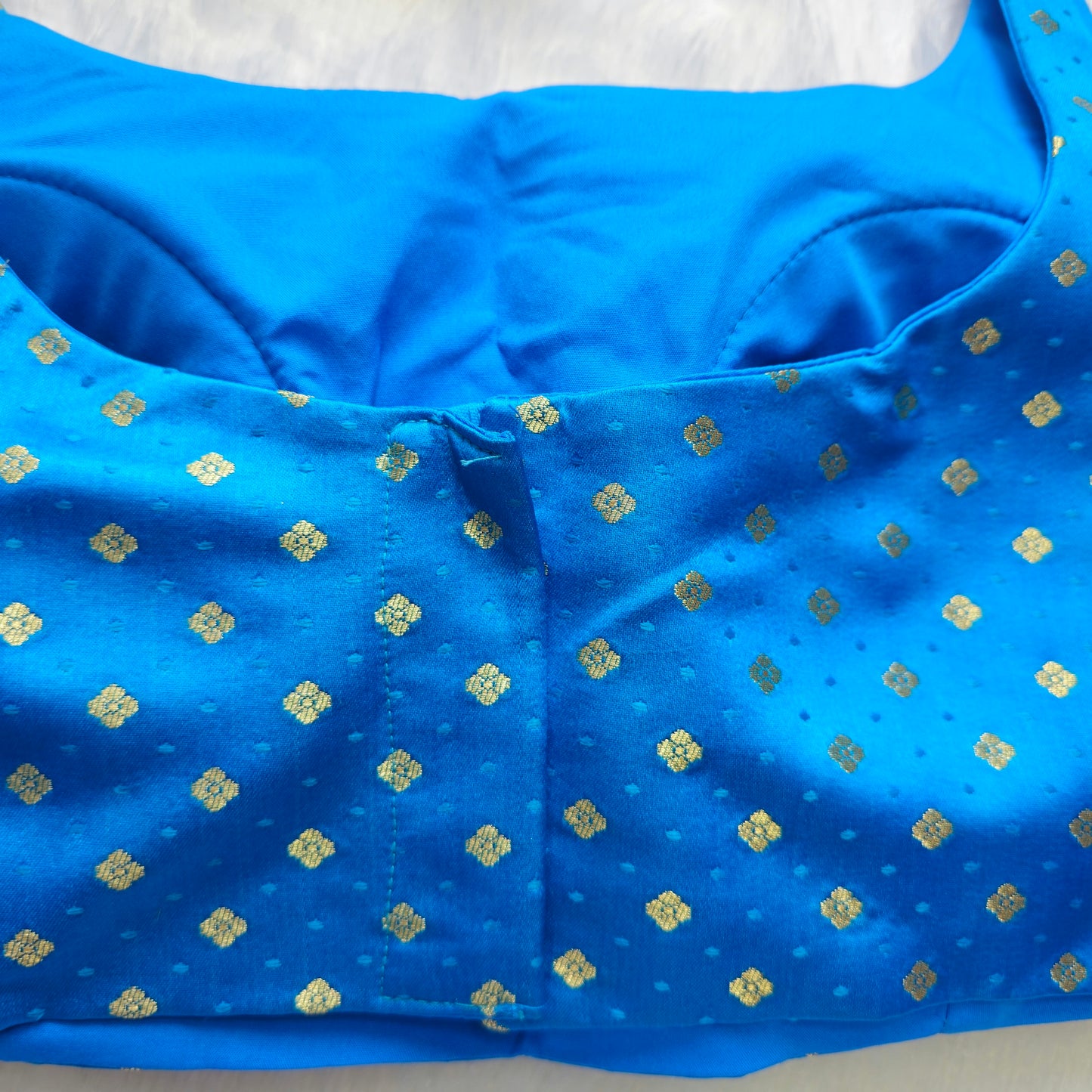 Blue Banarasi Bollywood Style Sleeveless Butta Blouse