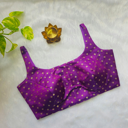 Purple Banarasi Bollywood Style Sleeveless Butta Blouse