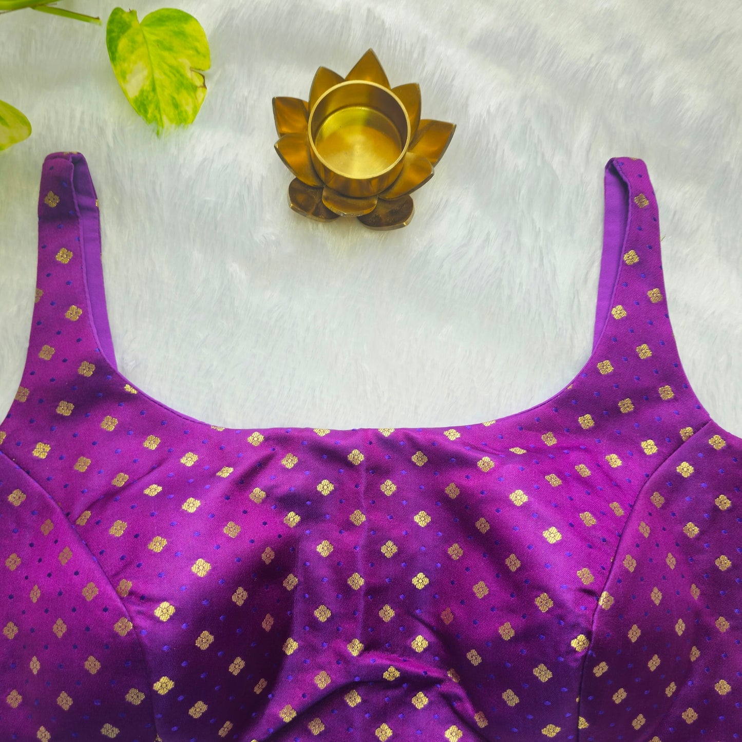 Purple Banarasi Bollywood Style Sleeveless Butta Blouse
