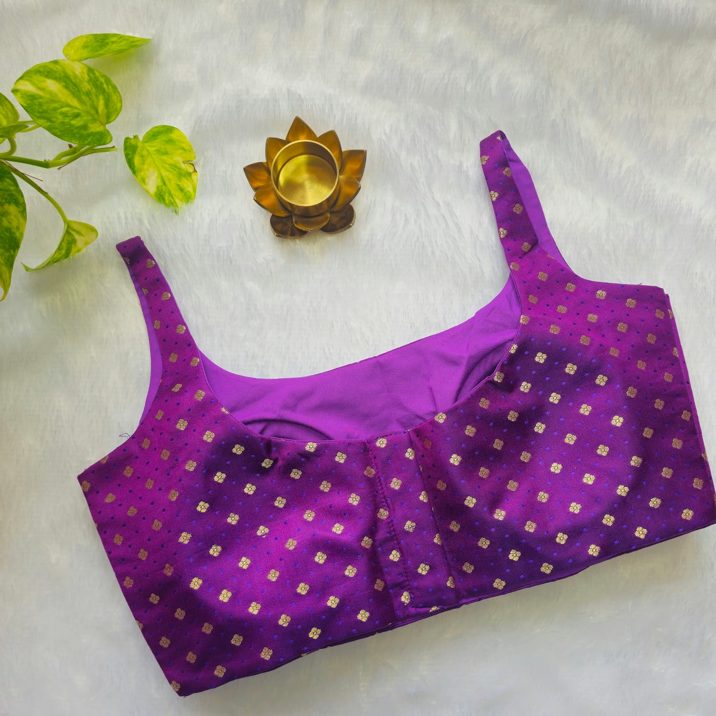 Purple Banarasi Bollywood Style Sleeveless Butta Blouse