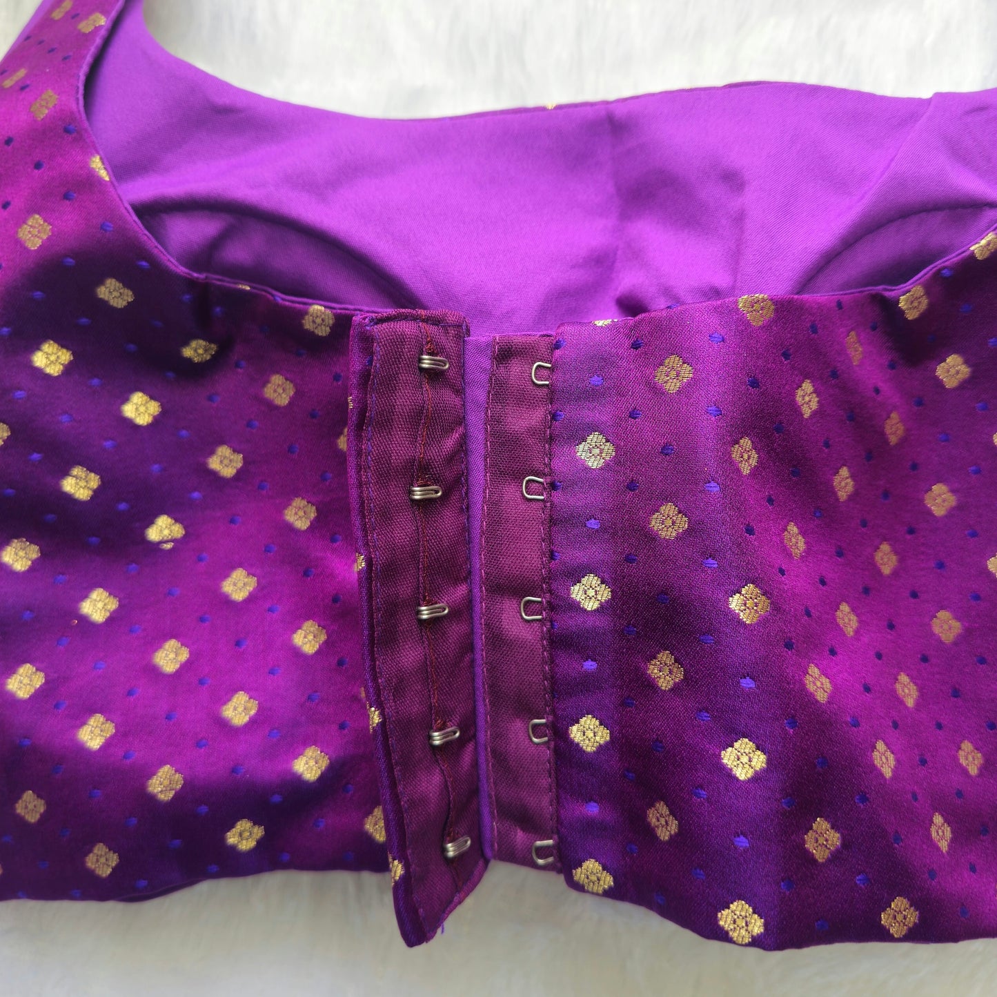 Purple Banarasi Bollywood Style Sleeveless Butta Blouse