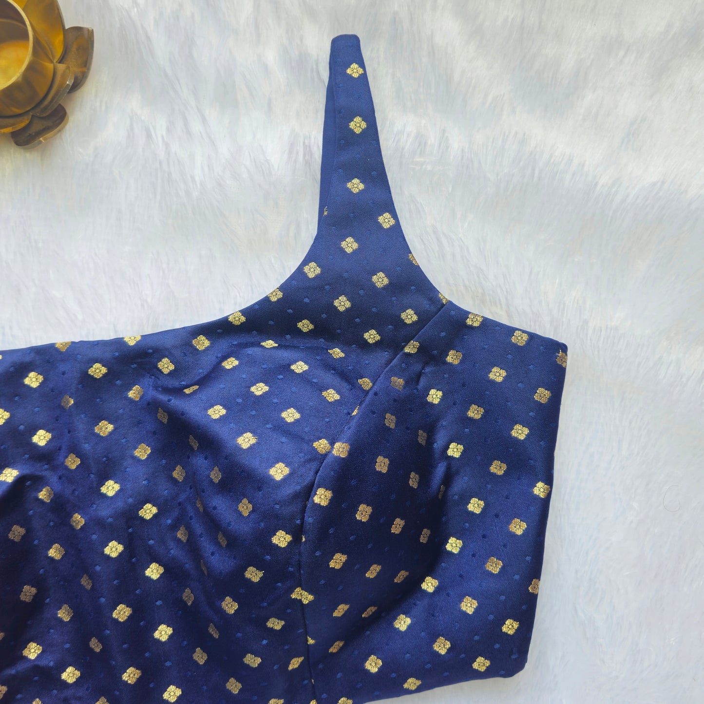 Navy Blue Banarasi Bollywood Style Sleeveless Butta Blouse