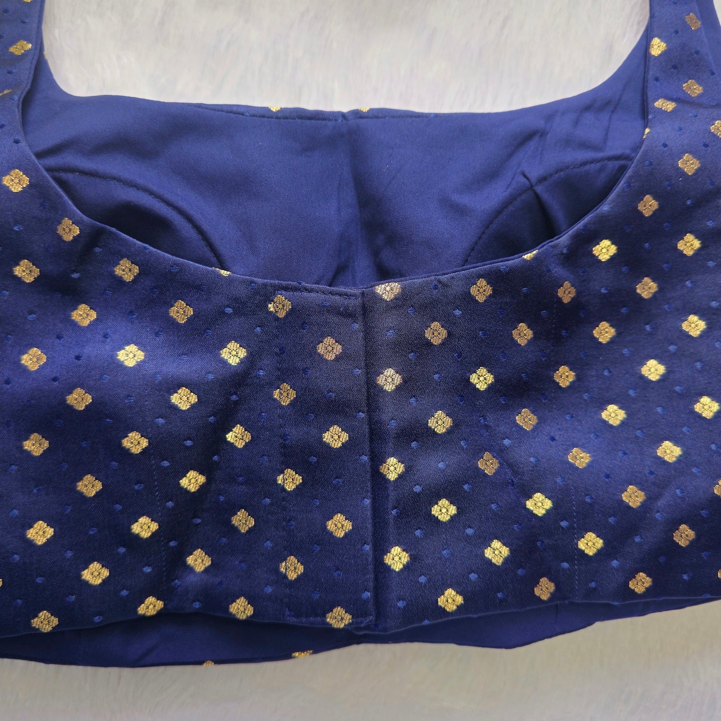 Navy Blue Banarasi Bollywood Style Sleeveless Butta Blouse