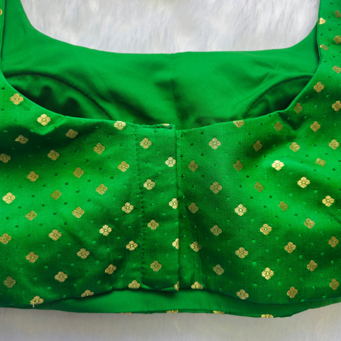Green Banarasi Bollywood Style Sleeveless Butta Blouse