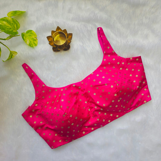 Pink Banarasi Bollywood Style Sleeveless Butta Blouse