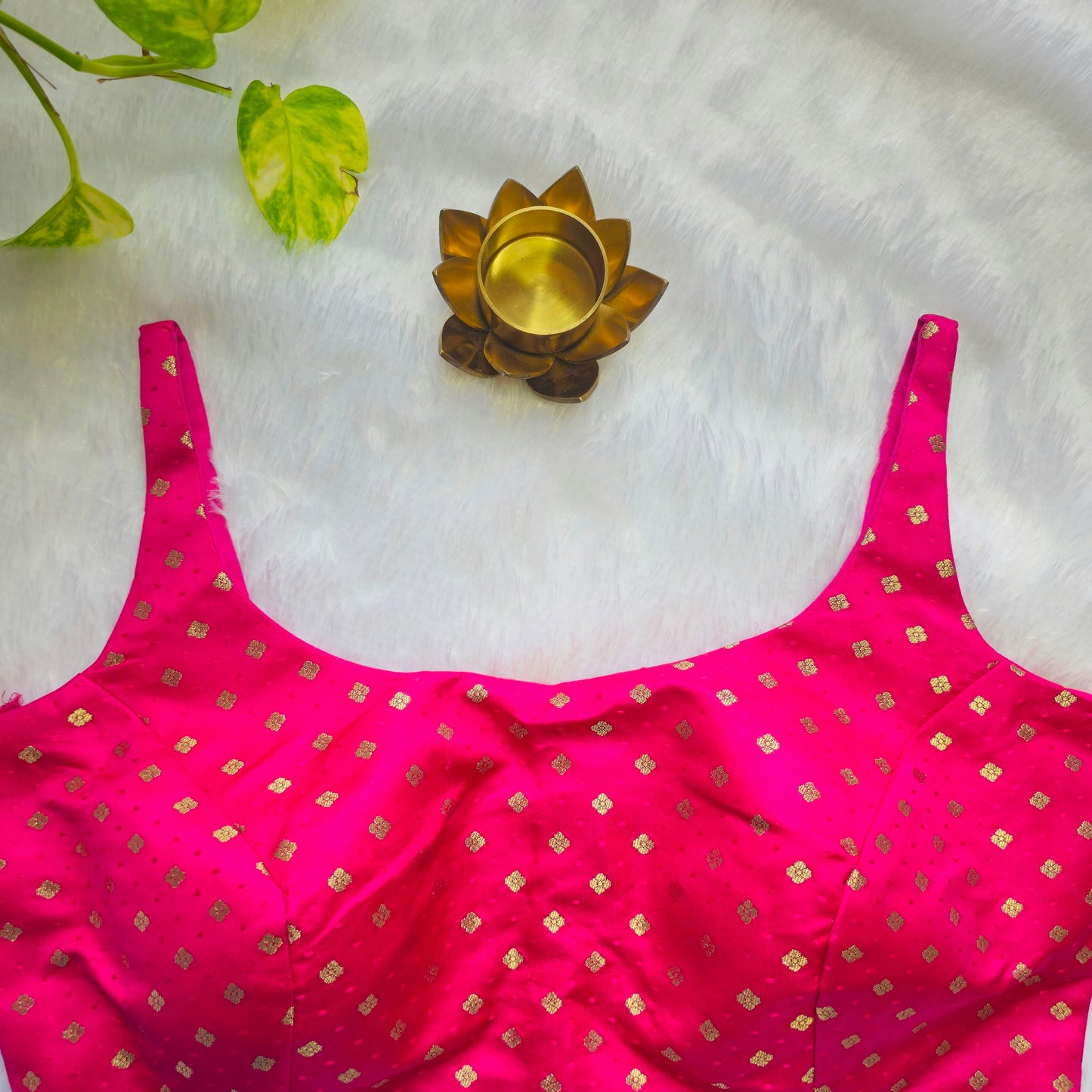 Pink Banarasi Bollywood Style Sleeveless Butta Blouse