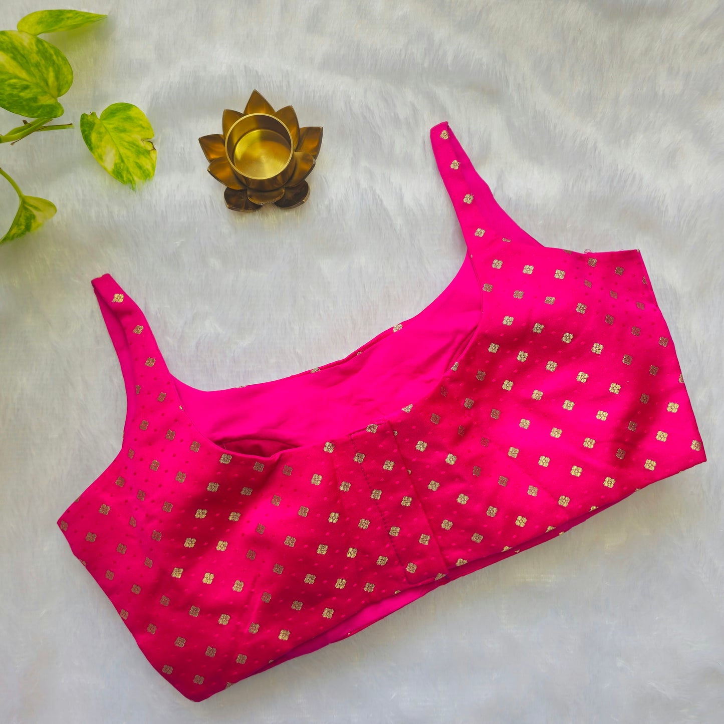 Pink Banarasi Bollywood Style Sleeveless Butta Blouse